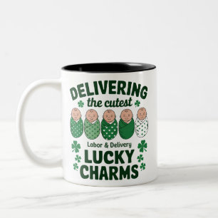 Labour & Delivery Lucky Charm Nurse Shamrock Two-Tone Coffee Mug