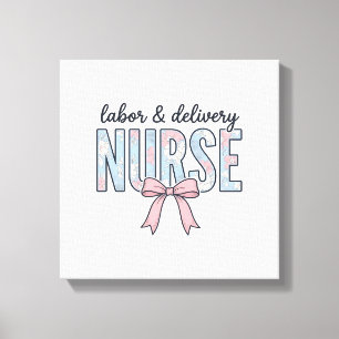 Labour & Delivery Nurse Floral Bow Vintage Shirt D Canvas Print
