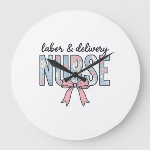 Labour & Delivery Nurse Floral Bow Vintage Shirt D Large Clock