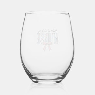 Labour & Delivery Nurse Floral Bow Vintage Shirt D Stemless Wine Glass