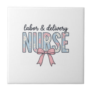 Labour & Delivery Nurse Floral Bow Vintage Shirt D Tile