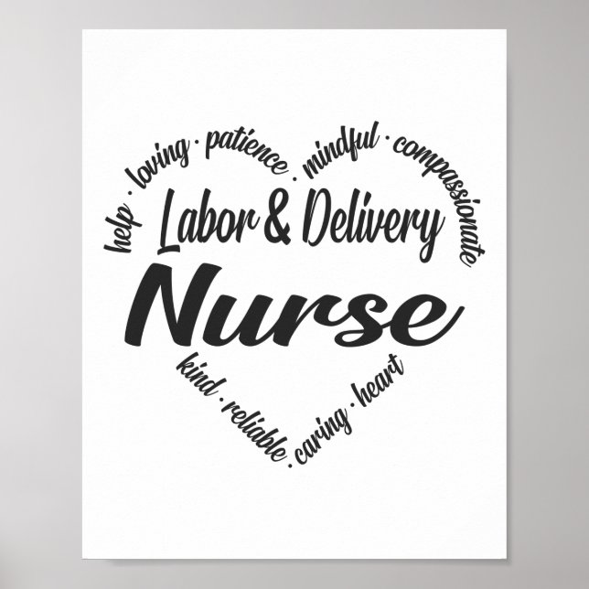 Labour & Delivery Nurse Heart Word Cloud Poster (Front)