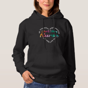 Labour & Delivery Nurse Heart Word Cloud Watercolo Hoodie