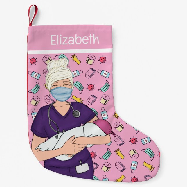 Labour Delivery Nurse Small Christmas Stocking (Front)