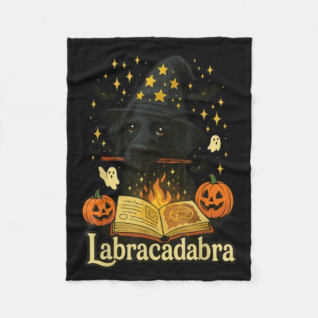 Labracadabra Black Labrador Wizard Halloween Fleece Blanket (Front)