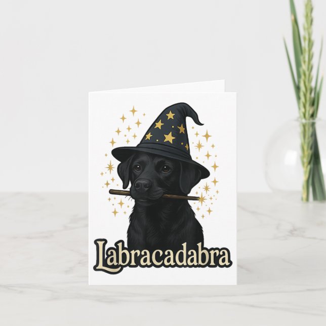 Labracadabra Funny Black Lab Dog Wizard Halloween  Card (Front)
