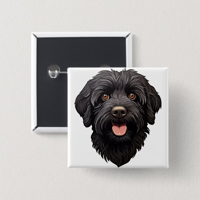 Labradoodle Black Dog 15 Cm Square Badge (Front & Back)