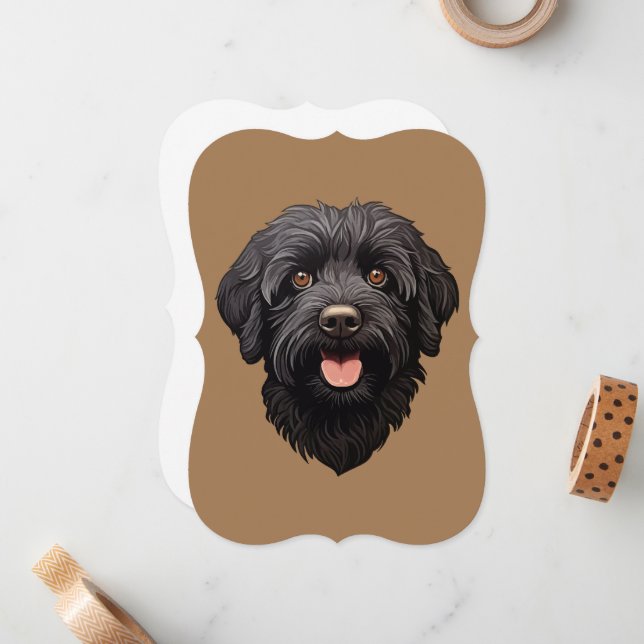 Labradoodle Black Dog Card (Front/Back In Situ)