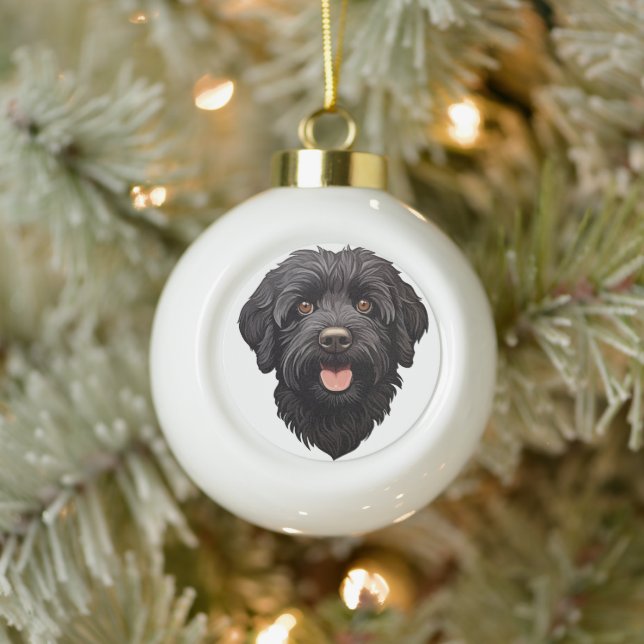 Labradoodle Black Dog Ceramic Ball Christmas Ornament (Tree)