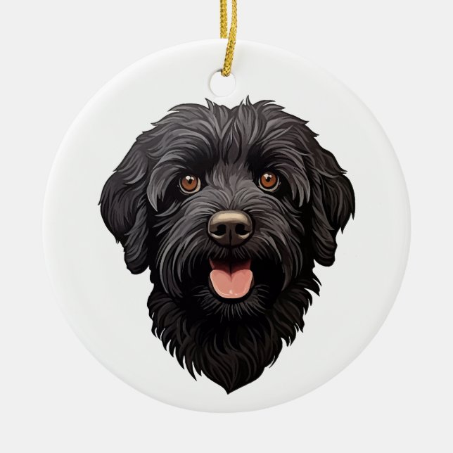 Labradoodle Black Dog Ceramic Tree Decoration (Front)