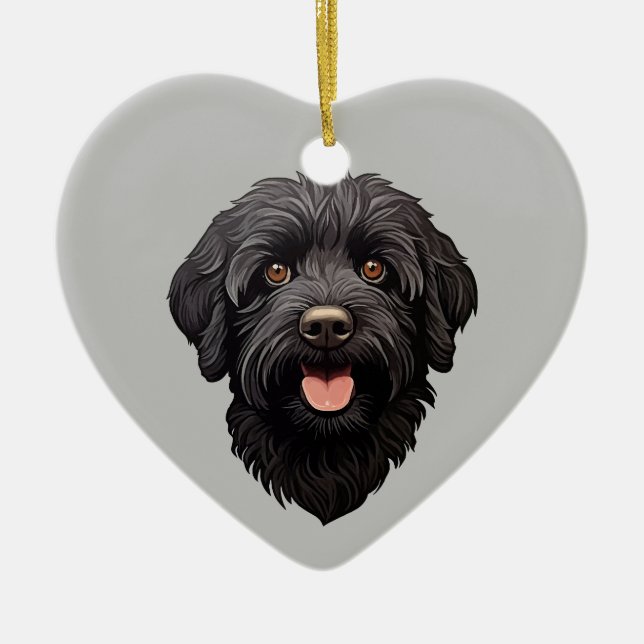 Labradoodle Black Dog Ceramic Tree Decoration (Front)