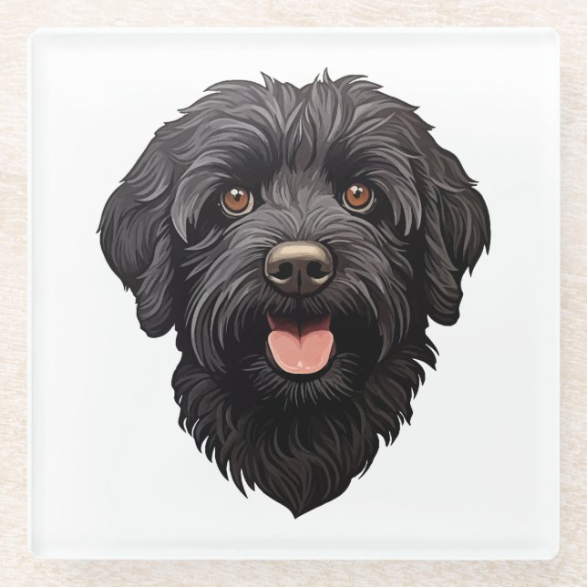 Labradoodle Black Dog Glass Coaster (Front)