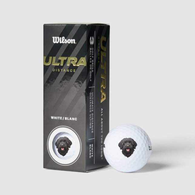 Labradoodle Black Dog Golf Balls (Packaging)