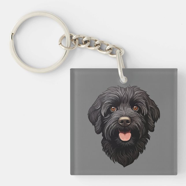 Labradoodle Black Dog Key Ring (Front)