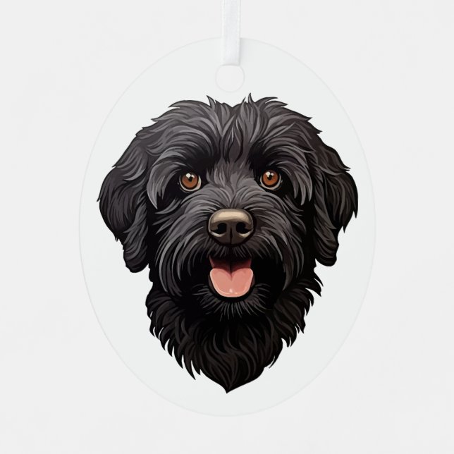 Labradoodle Black Dog Metal Tree Decoration (Front)