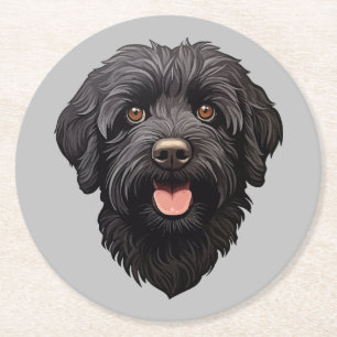 Labradoodle Black Dog Round Paper Coaster