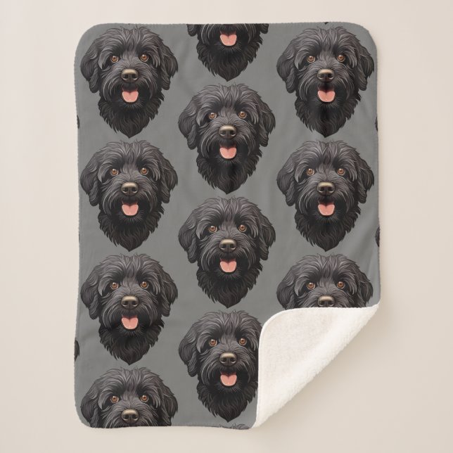 Labradoodle Black Dog Sherpa Blanket (Front)