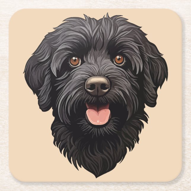 Labradoodle Black Dog Square Paper Coaster (Front)