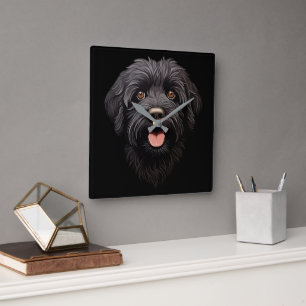 Labradoodle Black Dog Square Wall Clock