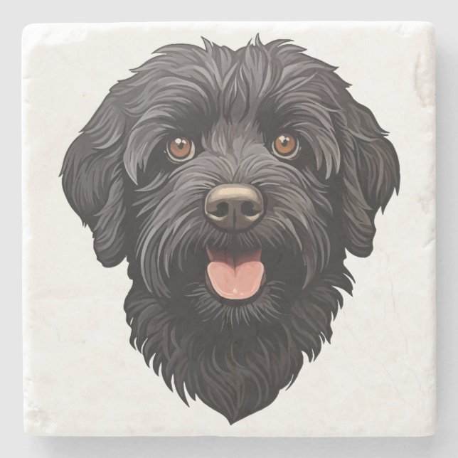 Labradoodle Black Dog Stone Coaster (Front)