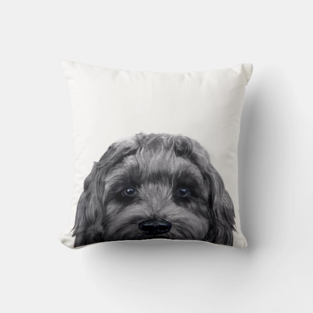 Labradoodle Black Original painting by miart Cushion (Front)