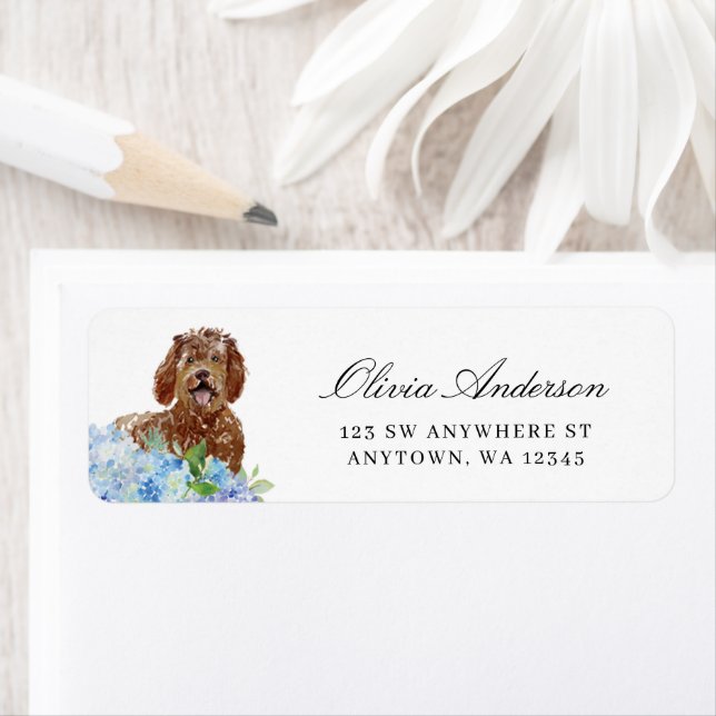 Labradoodle Blue Hydrangea Return Address (Insitu)