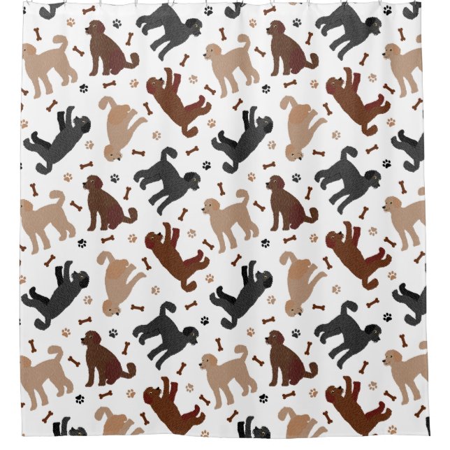 Labradoodle Bones and Paws Shower Curtain (Front)