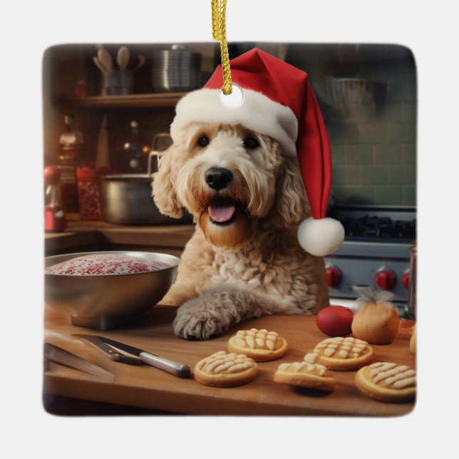 Labradoodle Christmas Cookies Festive Holiday Ceramic Ornament (Front)