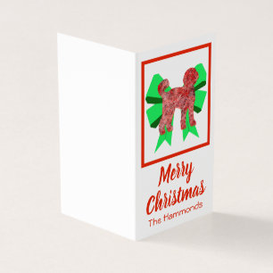 Labradoodle Christmas Dog & Green Bow Card