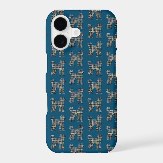 Labradoodle Cute Dog Silhouette Grid Blue iPhone Case (Back)