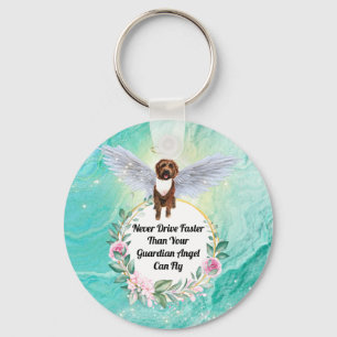Labradoodle dog angel never drive faster than fly key ring