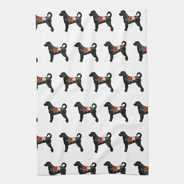 Labradoodle  Dog Breed Boho Floral Silhouette Tea Towel (Vertical)