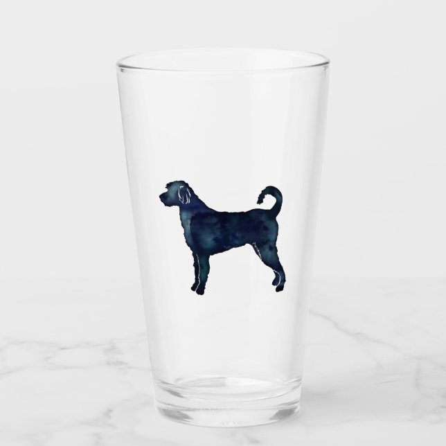 Labradoodle Dog Breed Silhouette Black Watercolor Glass (Front)