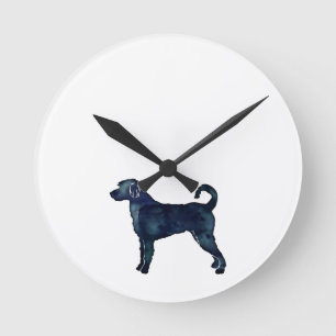 Labradoodle Dog Breed Silhouette Black Watercolor Round Clock