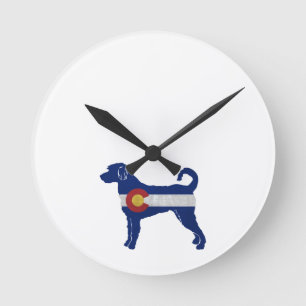 Labradoodle Dog Breed Silhouette Colorado Flag Round Clock