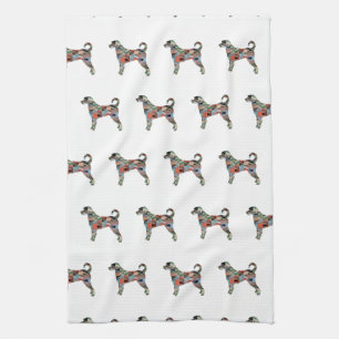 Labradoodle Dog Breed Silhouette Geo Plaid Tea Towel