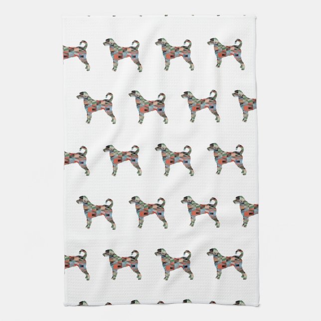 Labradoodle Dog Breed Silhouette Geo Plaid Tea Towel (Vertical)