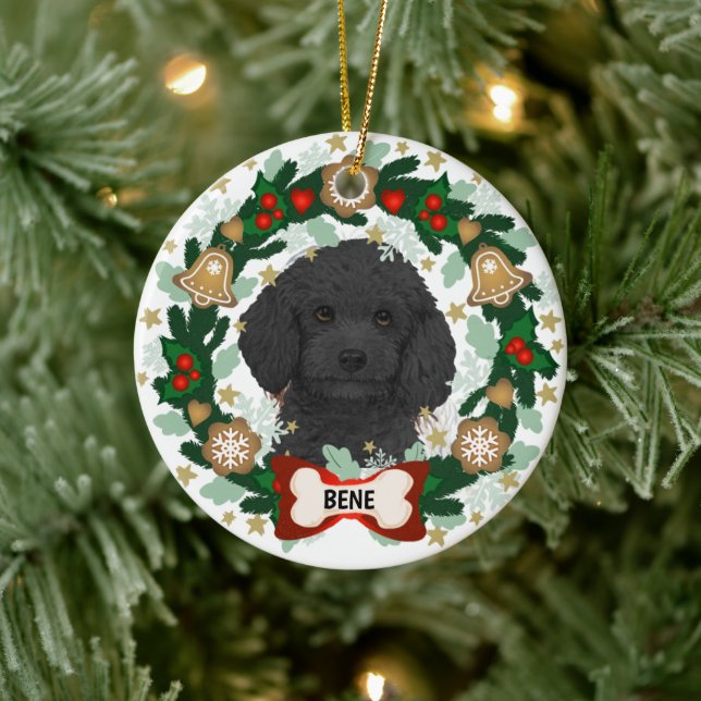Labradoodle Dog Christmas Cute Dog Cookie Wreath Ceramic Tree Decoration (Tree)