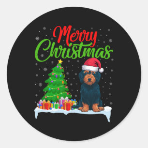 Labradoodle Dog Christmas Tree Lights Funny Xmas D Classic Round Sticker