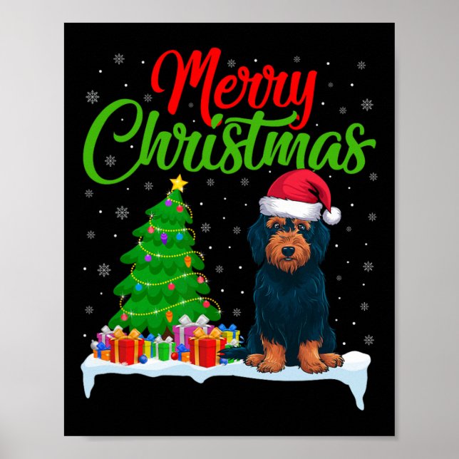 Labradoodle Dog Christmas Tree Lights Funny Xmas D Poster (Front)
