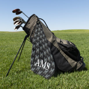 Labradoodle Dog Cute Silhouette Y&B Grid Black Golf Towel