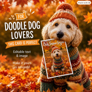Labradoodle Dog Fall Leaves Cosy Autumn Greeting  Card