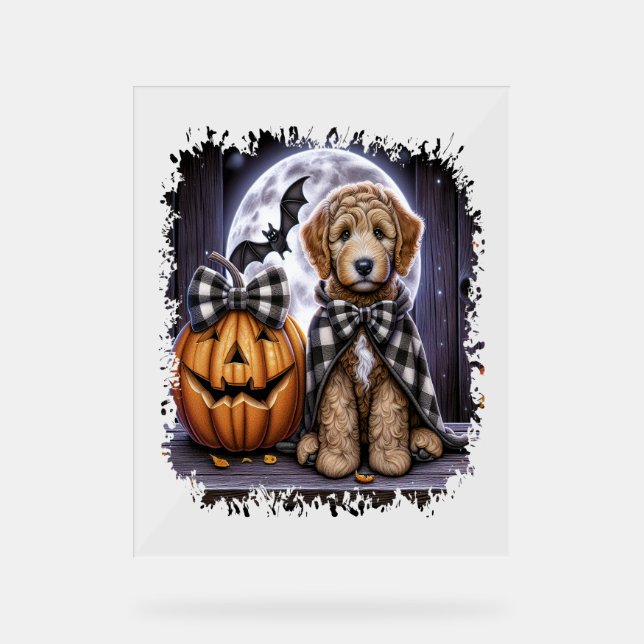 Labradoodle Dog Halloween Square Acrylic Sign (Front)