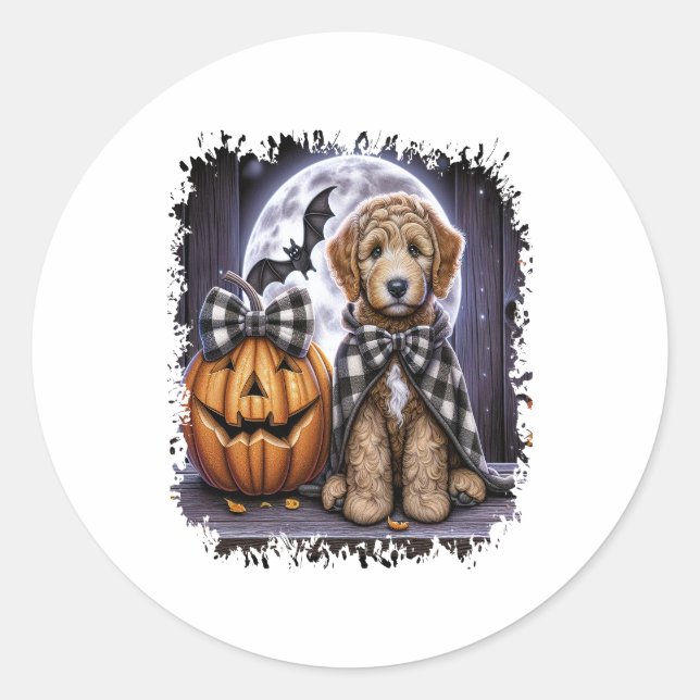 Labradoodle Dog Halloween Square Classic Round Sticker (Front)