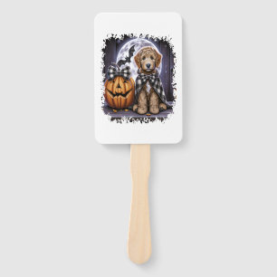 Labradoodle Dog Halloween Square Hand Fan