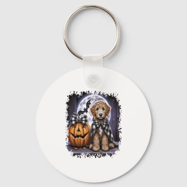 Labradoodle Dog Halloween Square Key Ring (Front)