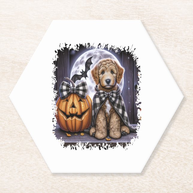 Labradoodle Dog Halloween Square Paper Coaster (Front)