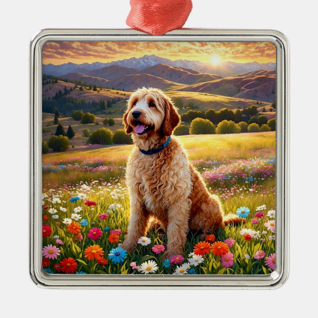 Labradoodle dog metal tree decoration (Front)