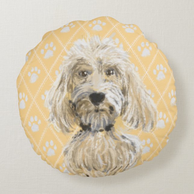 Labradoodle Dog Paintings / Labradoodle Love Round Cushion (Back)