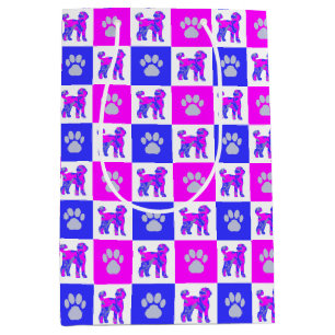 Labradoodle Dog & Paw Hot Pink & Blue Medium Gift Bag